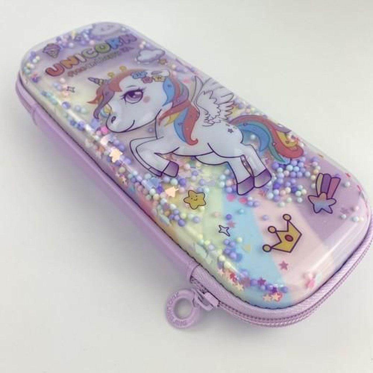 ユニコーン ペンケース パープル 大容量 EVA 防水 ペンホルダー付き 筆箱 韓国