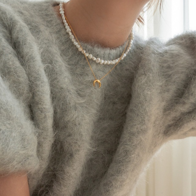 S925 Crescent moon necklace【silver/gold】(N197)