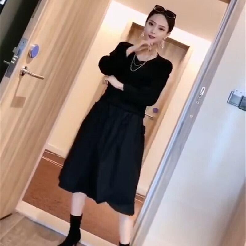 ラージサイズのファットmmドレスは薄く、ミートステッチの女性のスカート、秋のファッション、ウエスタンスタイルをカバーし、脂肪を追加して200kgのファッションを増やしました ミックスインファッション1600059130