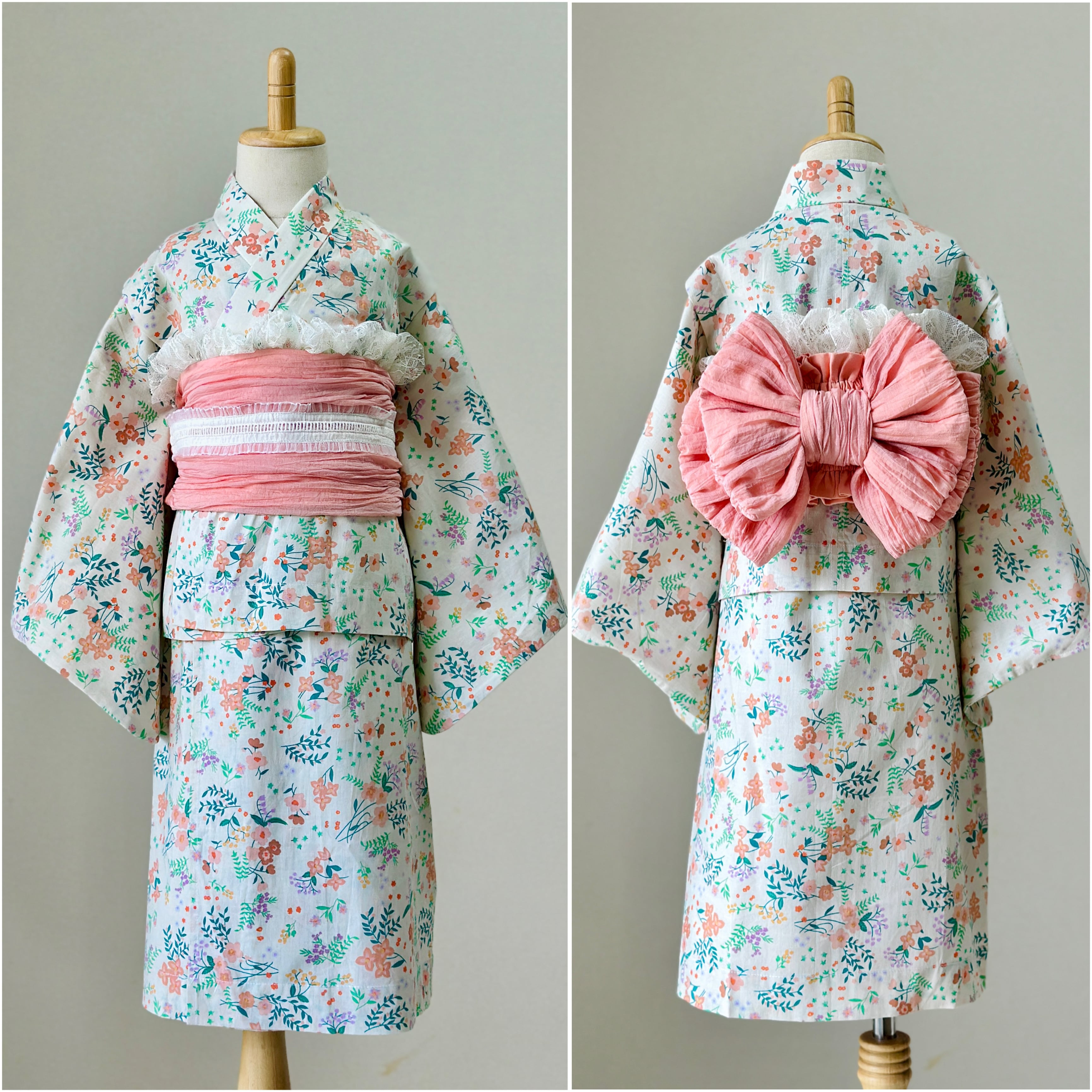 ひー｜No.YU2601&No.YU2604女の子2WAY浴衣ワンピース No.YU2604｜ハンドメイド女の子2WAY浴衣ワンピース（小花柄パステル
