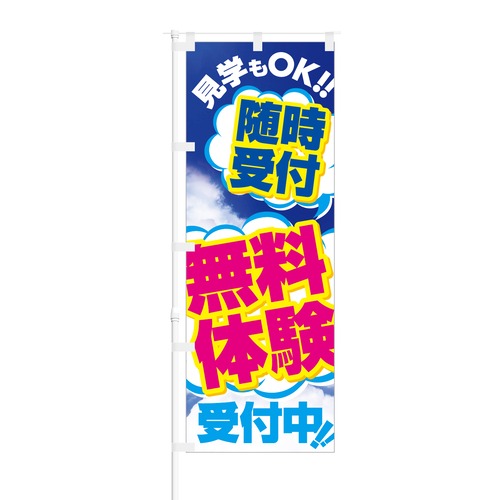 のぼり旗【 見学もOK 随時受付 無料体験 受付中 】NOB-SK0017 幅650mm ワイドモデル！ほつれ防止加工済 習い事教室や英会話教室などの生徒募集に最適！ 1枚入