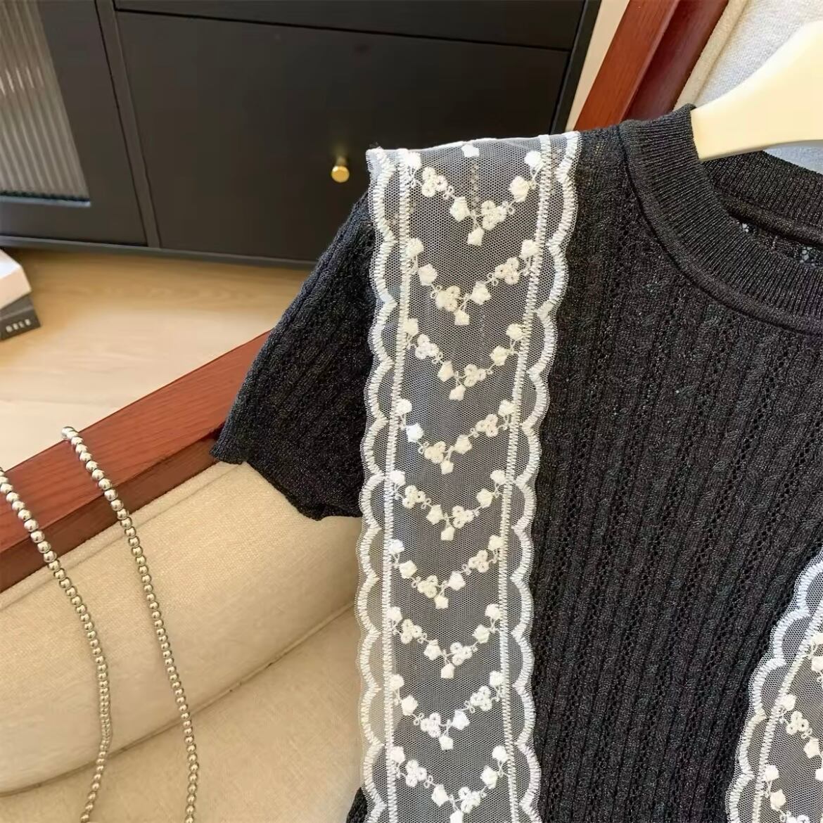 レースセーラーカラーリブニット