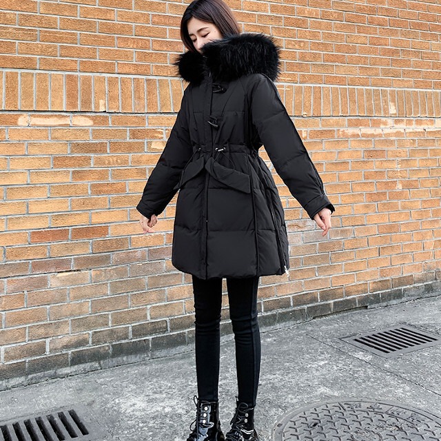 ダウンコート レディース アウター もこもこ ファー付き くびれ  