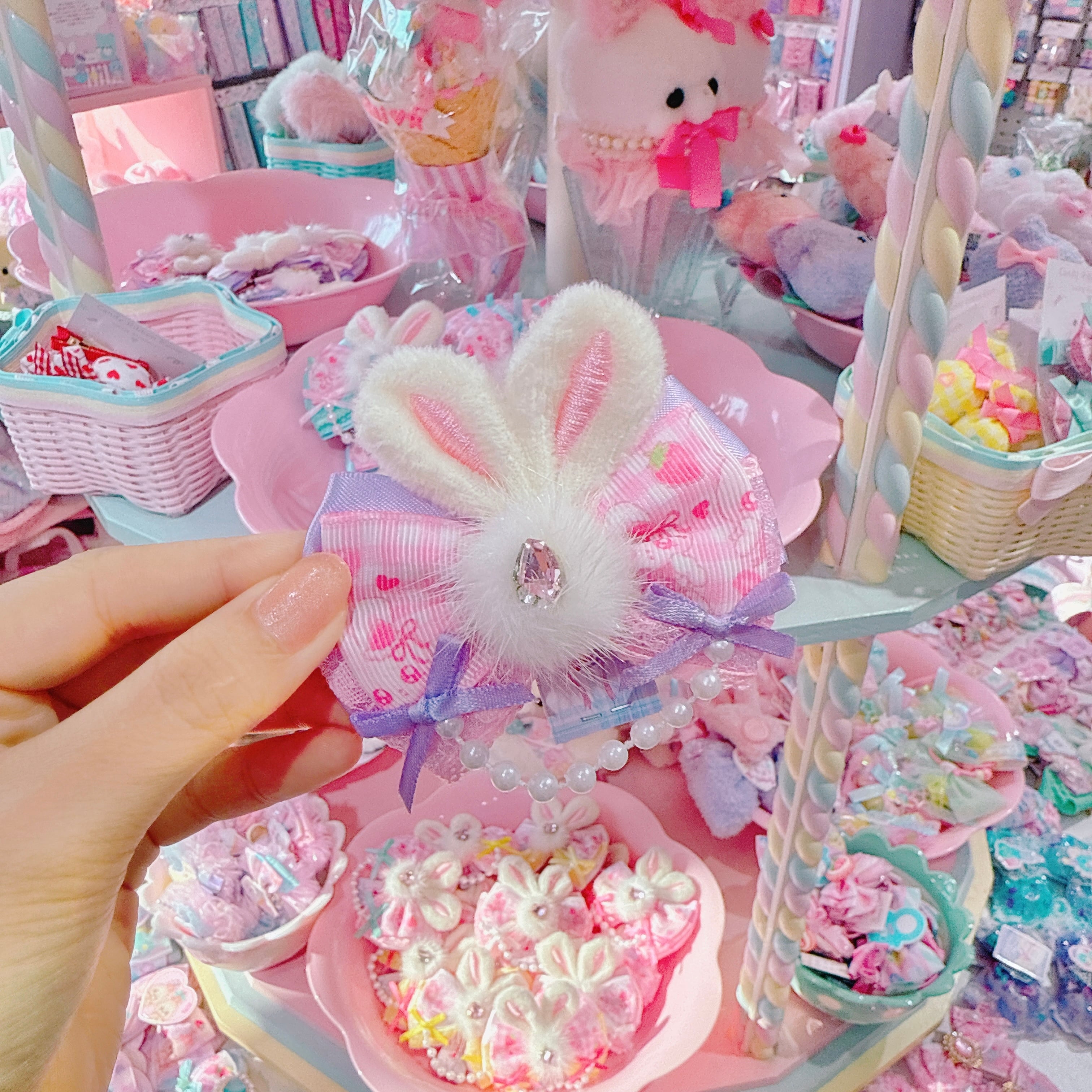 【F7】62-47うさ耳リボンヘアクリップ