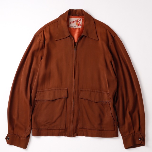 【極美品】40s BANTAMAC Vintage Special rayon jacket swing top  blouson  made in USA about Size42 Brown CROWN zip  /  40年代 スペシャル ヴィンテージ レーヨン スウィングトップ  ジャケット USA製 実寸サイズ42 実寸L程度  ブラウン 極薄ソフト肩パッド ミントコンディション
