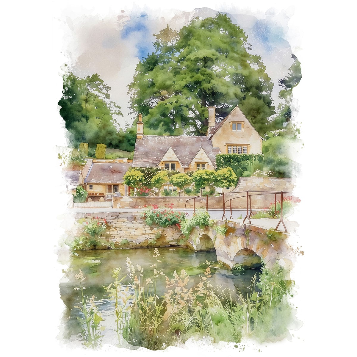 絵画 イギリス 風景画(街並み) コッツウォルズ インテリアアート額付き