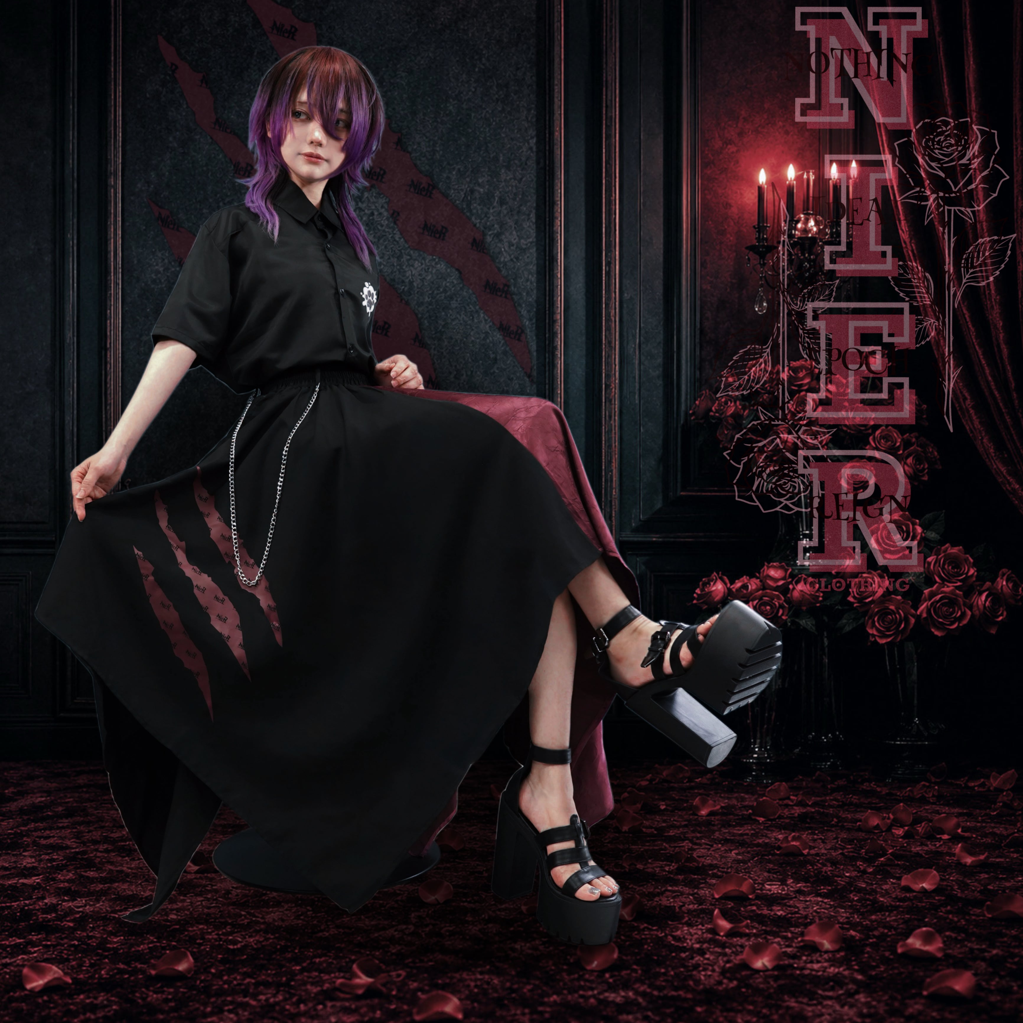 NOHRA スカート 貝ボタン 2026SS 週末限定✷大特価✷新作商品55%OFF》チェーン付きUNISEX ASYMMETRY