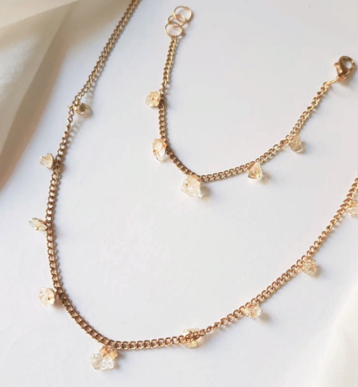 天然石ブレスレットとネックレスセット アンティーク/ヴィンテージアクセサリ ムーンホワイトストーン 天然石 ネックレス&ブレスレットセット