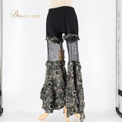 【ベリーダンス用衣装 まとめ売り】全3点 セット レッスン着 ズボン フレアパンツ ブラック 黒 真っ黒 柄 模様 レース フリル 練習着 ウエストゴム 伸縮性 練習用 レディース フレアスタイル ダンス衣装 コスチュームまとめ売り ベリーダンス衣装 おしゃれ