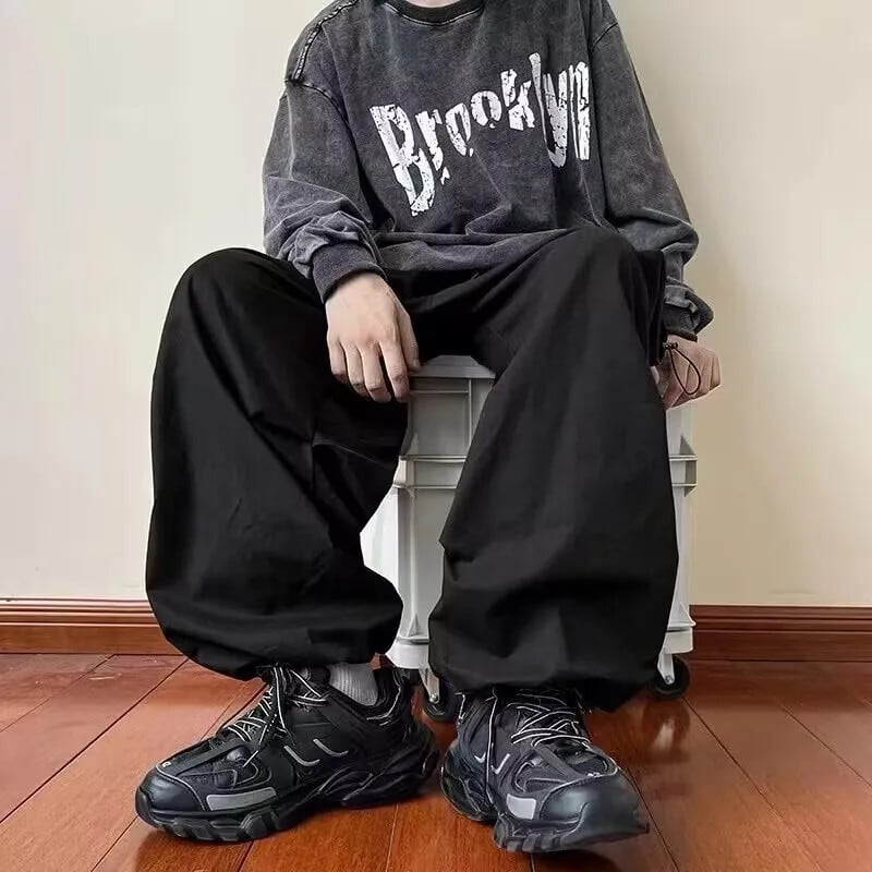 Y2K カーゴパンツストリート男性女性ソリッドポケットだぶだぶワイド
