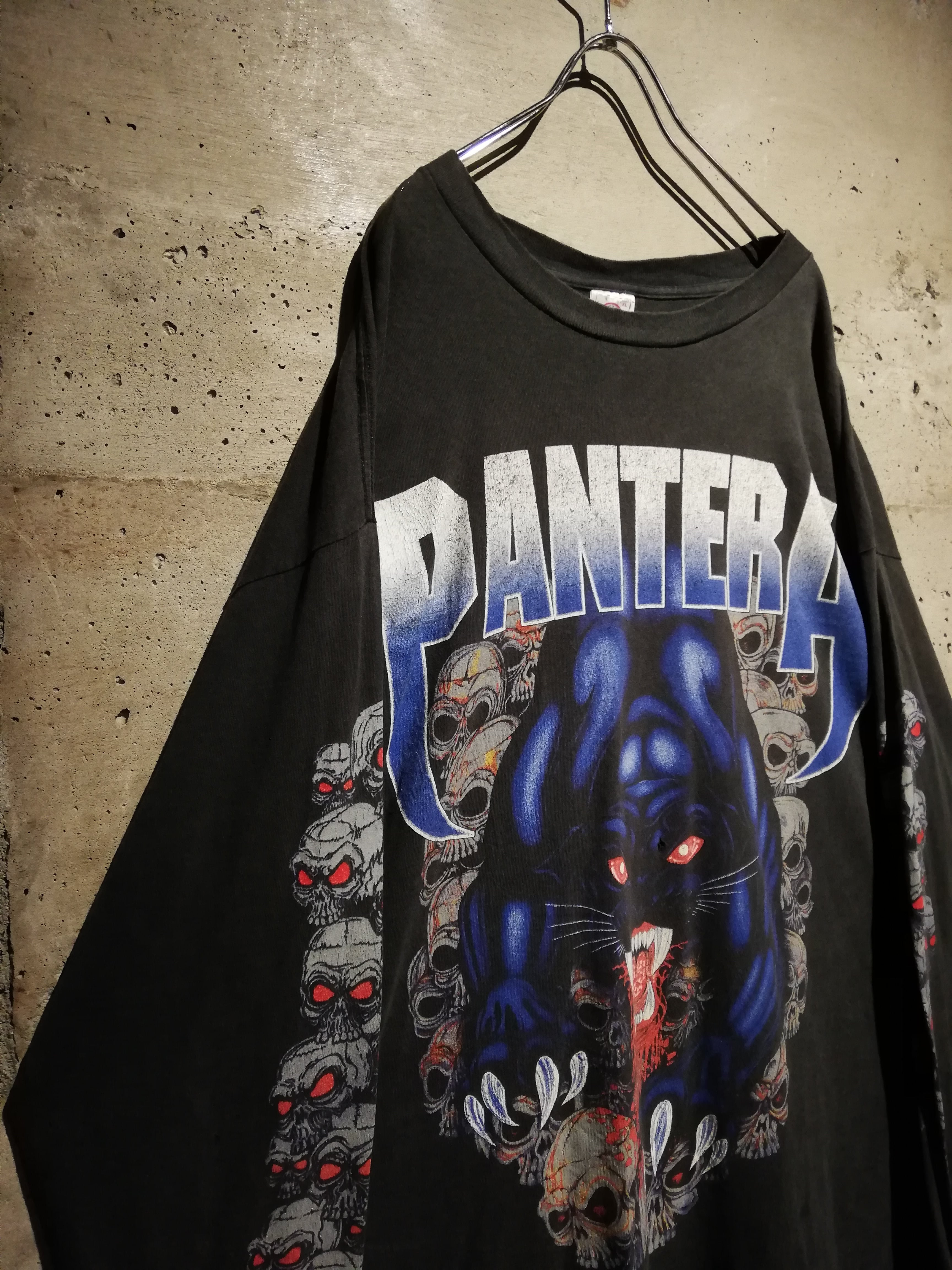 Caka】90's “PANTERA” Panther × Skull Graphic Print Vintage Loose L