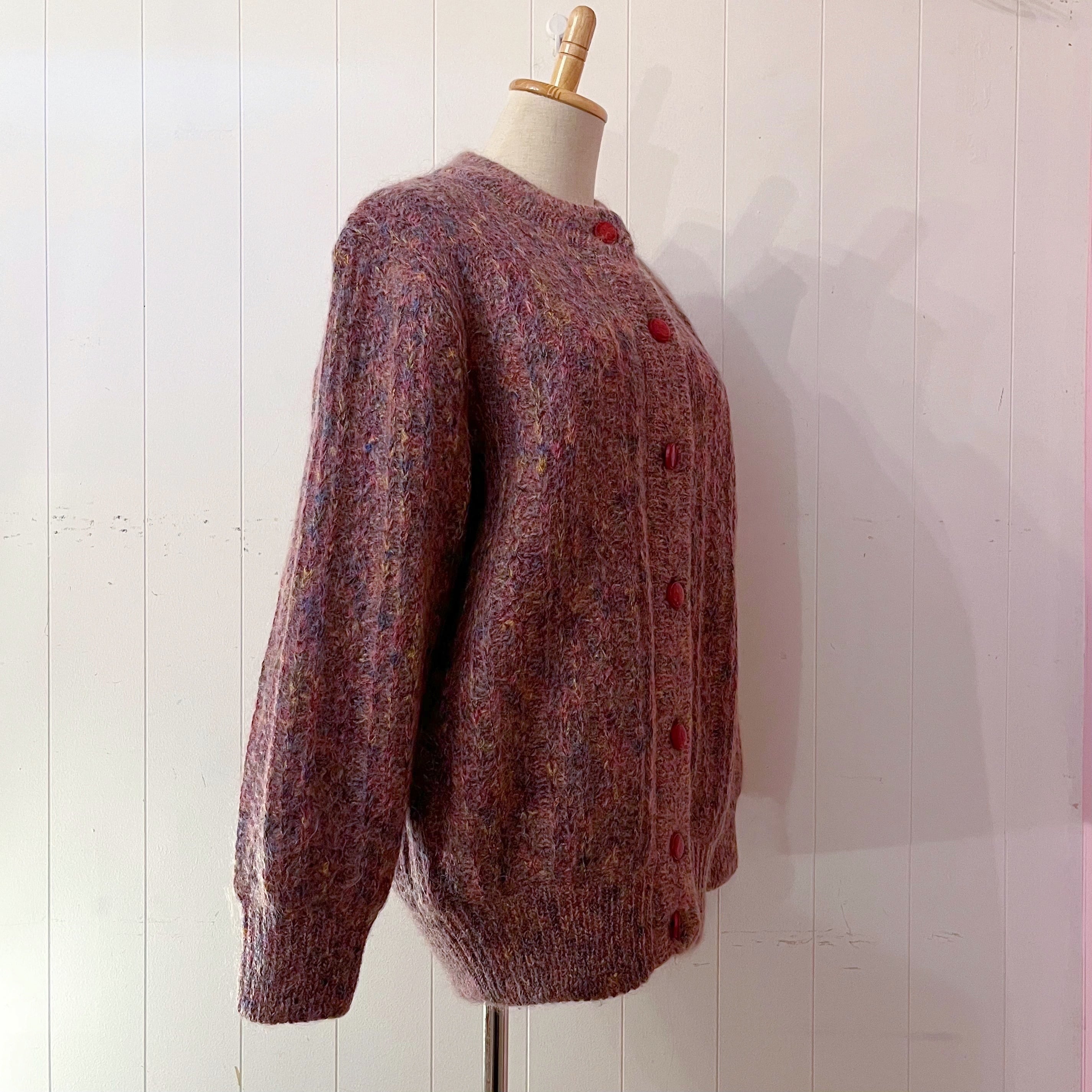 pink mix yarn liner knit cardigan