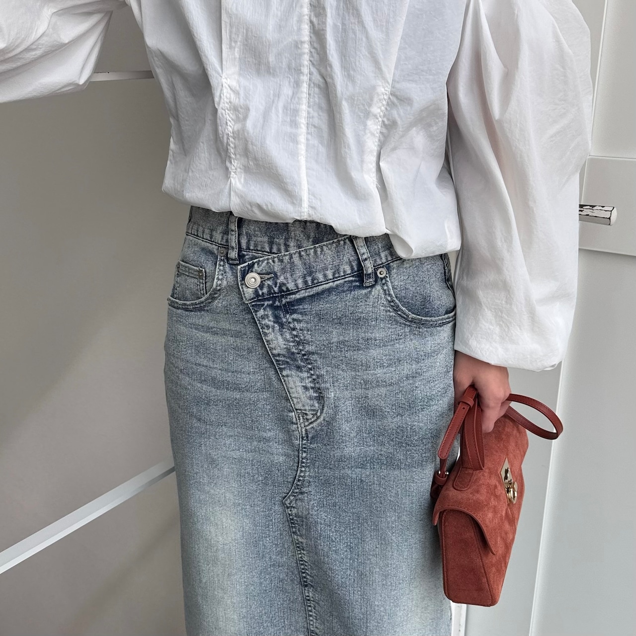 【キャンセル分】リメイクライクラップデニムSK/ブルー