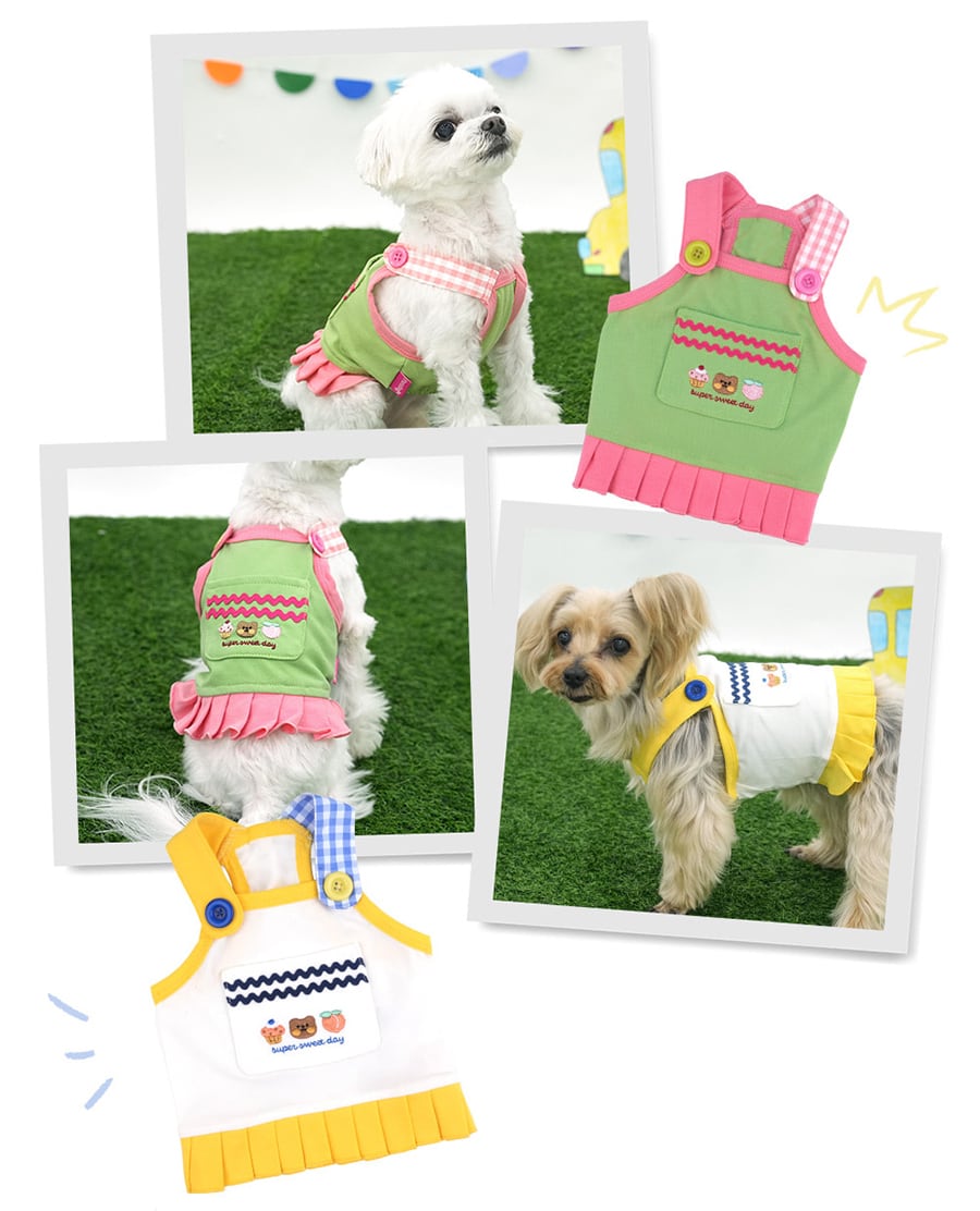 【予約商品5％OFF】pleats crop onepiece S ~ XL 2color  /  犬服 春夏 新作 可愛い 犬の服 ワンピース ショート丈 袖なし crop top お揃い ドッグウェア 涼しい ストレッチ シンプル