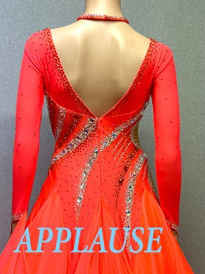 【新着】社交ダンス ドレス　モダン　スタンダード ドレス　ST-26-２　タンジェリンオレンジ　M〜L　デモ・競技用ドレス　発表会　衣装　パーティドレス　ワンピース　舞台衣装