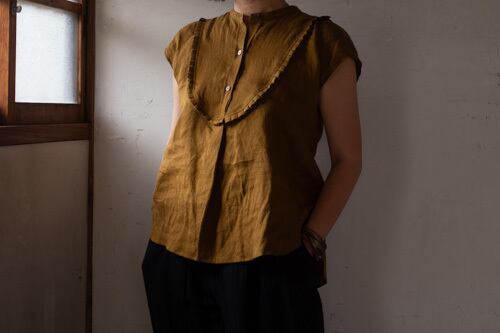 salue サルエリネンフレンチスリーブブラウス