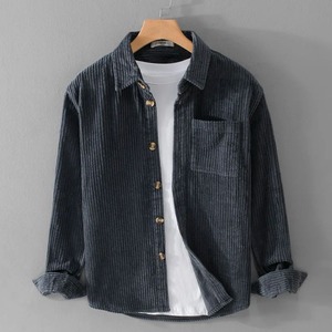 【M-3XL】Solid Corduroy Long Sleeve Shirt / ソリッド コーデュロイ 長袖シャツ