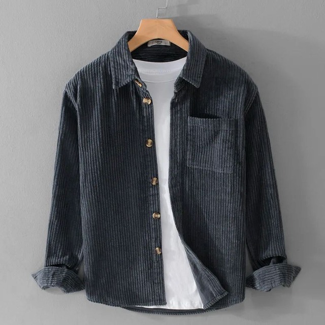 【M-3XL】Solid Corduroy Long Sleeve Shirt / ソリッド コーデュロイ 長袖シャツ