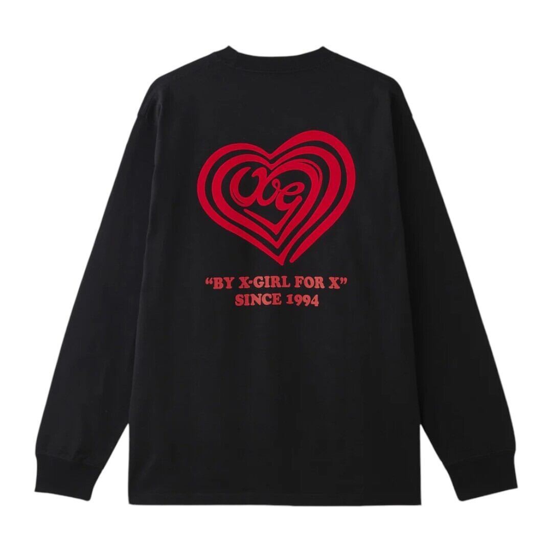 【X-girl】SPIRAL HEART LOGO L/S TEE / BLACK【エックスガール】
