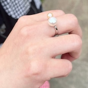 淡水真珠リング 二見結ひ|8.0mm&6.0mmパール・SV925ロジウムメッキ・フリーサイズリング・上品シンプルギフト