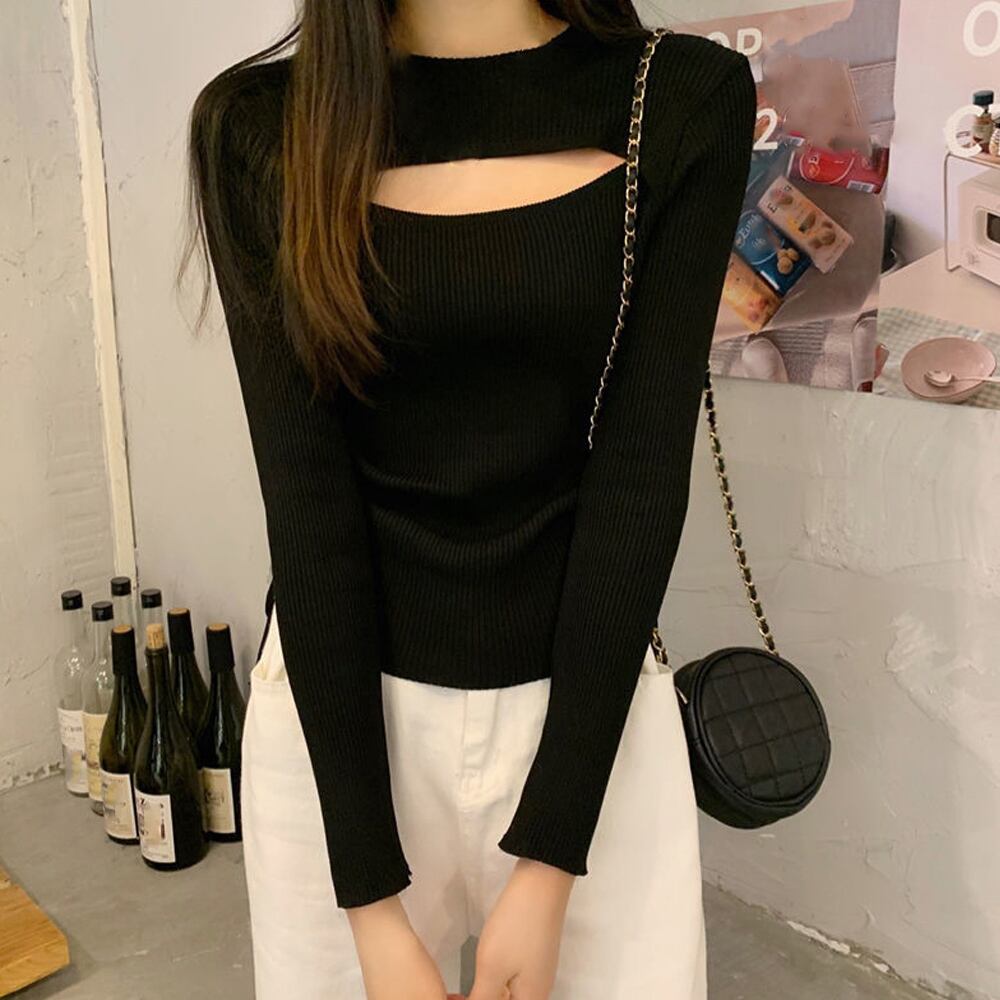 胸開き ニットトップス ニットウエア セクシー フェミニン ニット