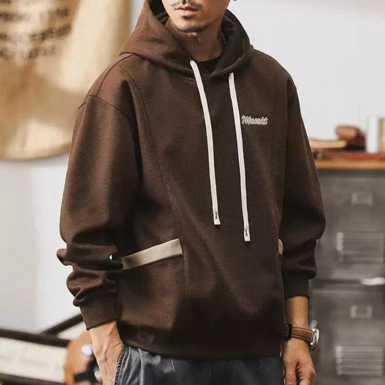 Front pocket embroidery hoodie 0087 - 3
