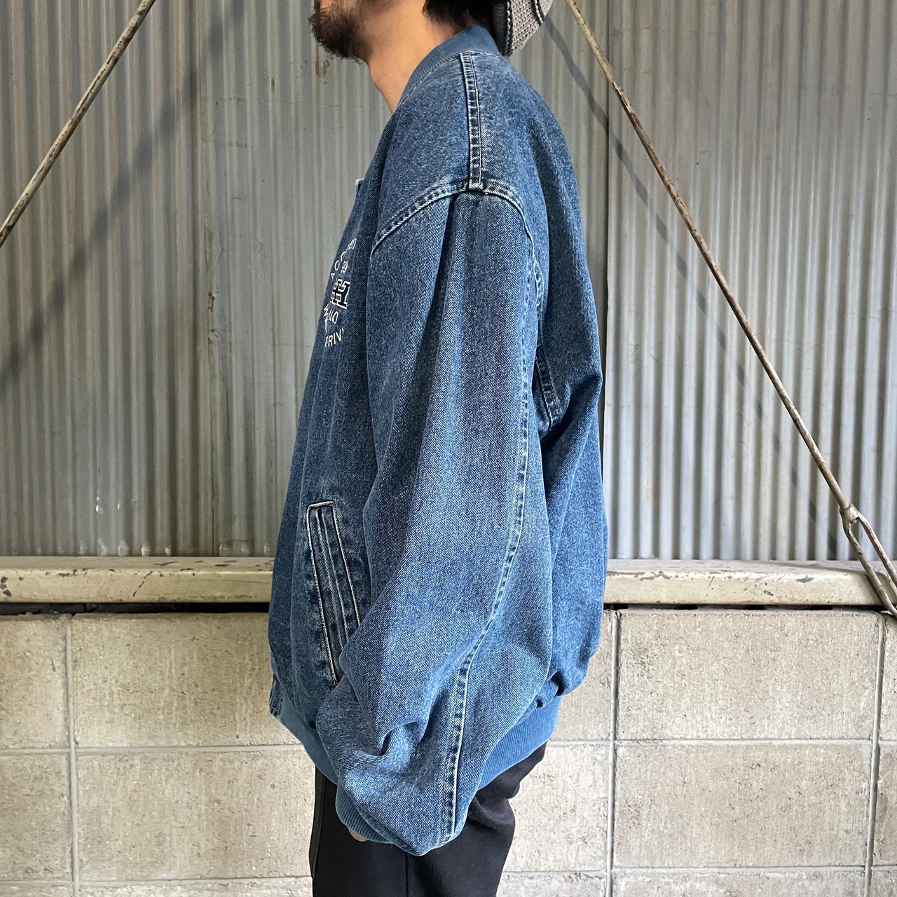 00年代 ビッグサイズ HARTWELL Visasport ロゴ刺繍 デニムスタジャン 