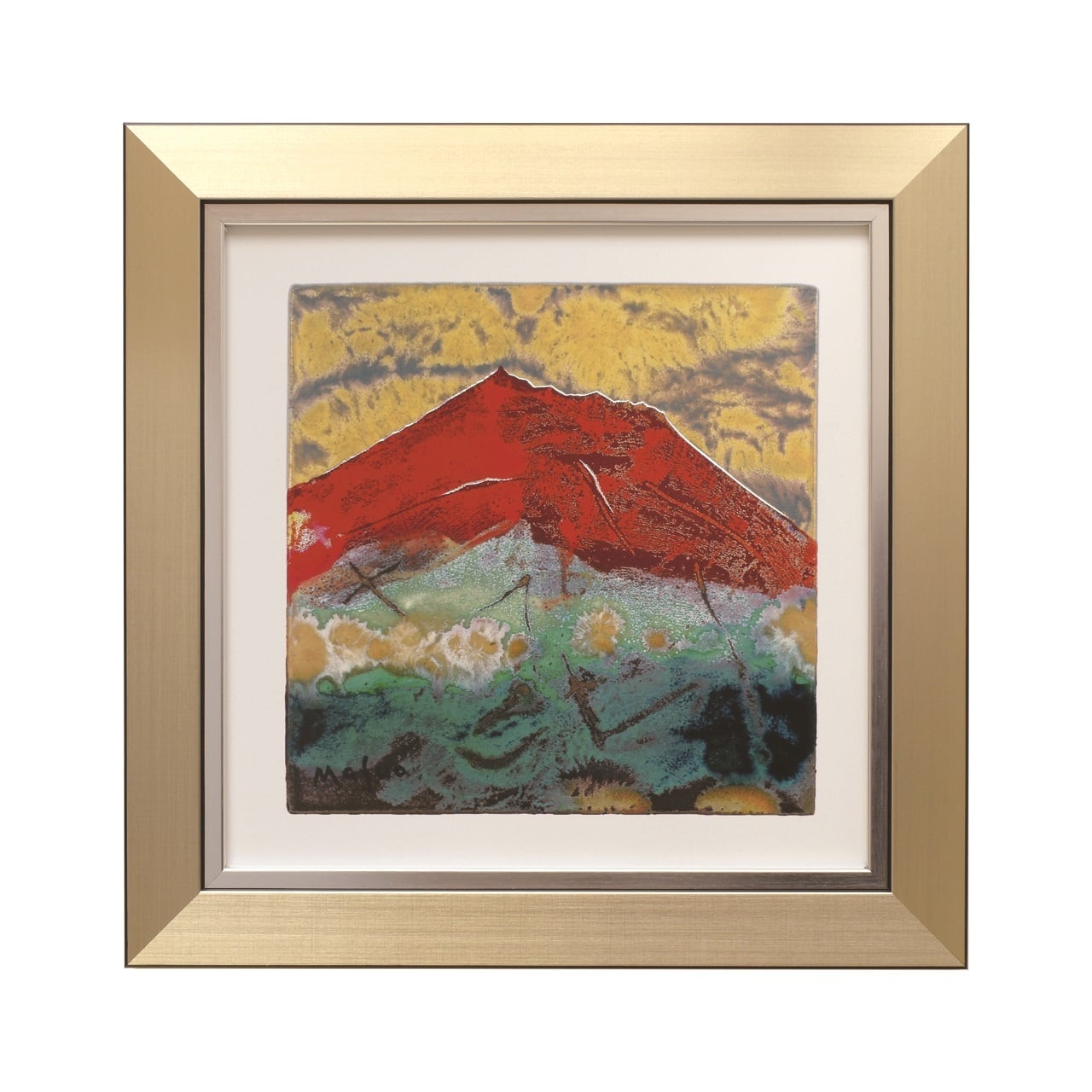 彫金パネル 赤富士 (大) 池田満寿夫画