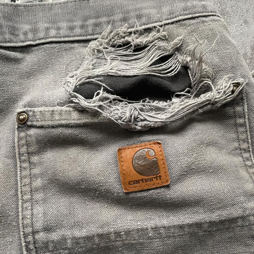 00s USA生地グレー ダブルニー Carhartt B136 31×32 詳細写真2