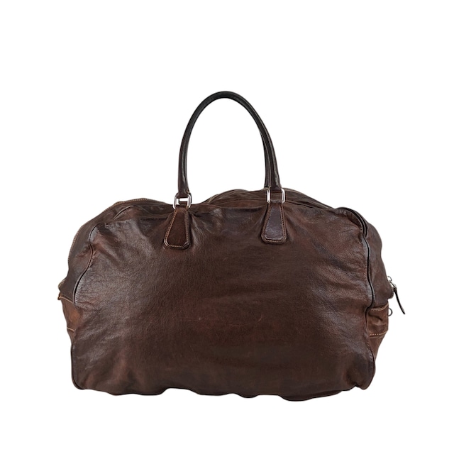 PRADA プラダ ハンドバッグ ブラウン トライアングルロゴ レザー ウォッシュドレザー ボストンバッグ vintage ヴィンテージ オールド 2umzpg