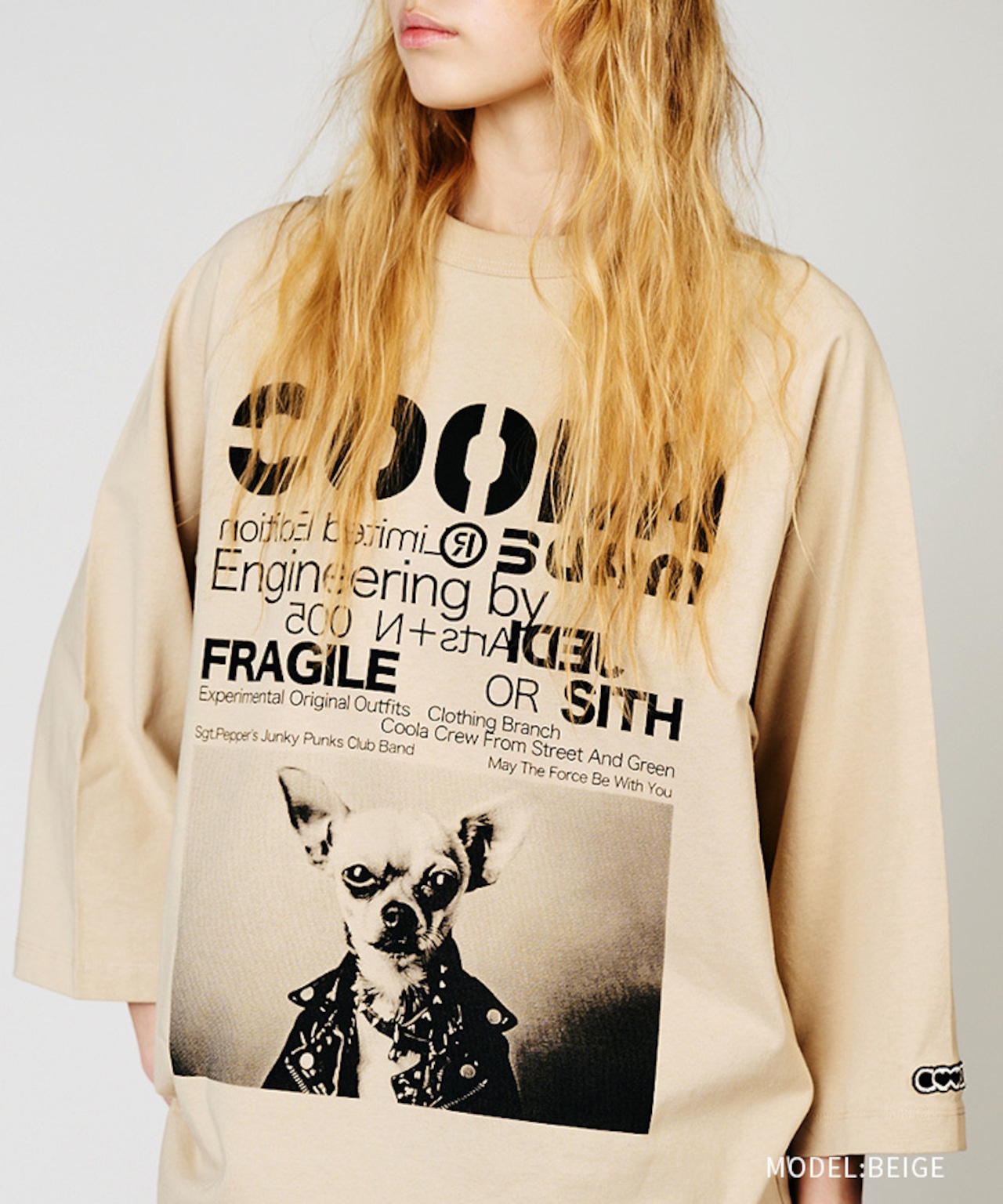 【先行販売】COOLA DOGGYフォトプリントラグランスリーブTシャツ (BEIGE) CQ-48024