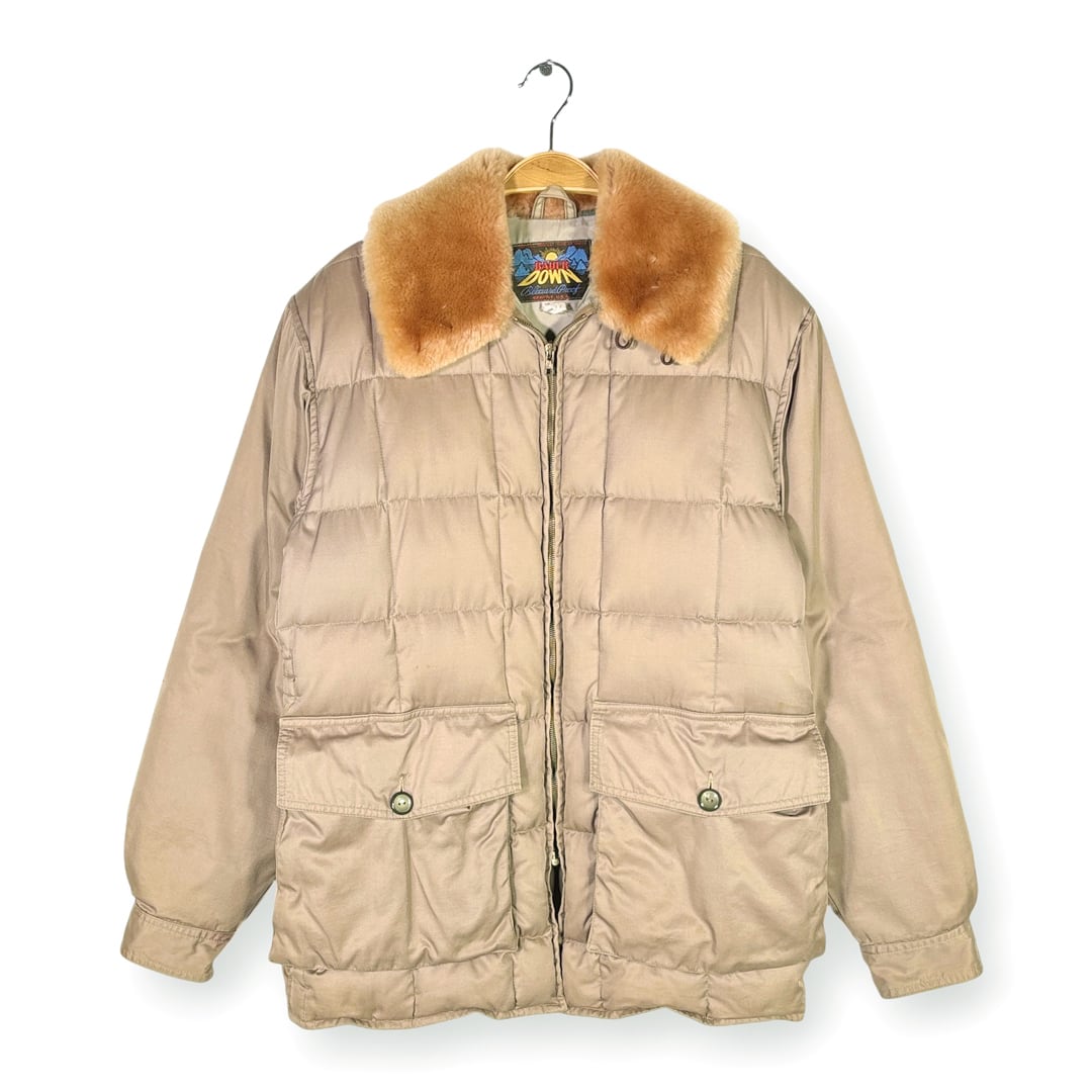 60s バウアーダウン 日の出タグ ユーコンダウン ヴィンテージ ボア ダウンジャケット クラウンジップ エディーバウアー BAUER DOWN サイズM相当 古着 DD0500