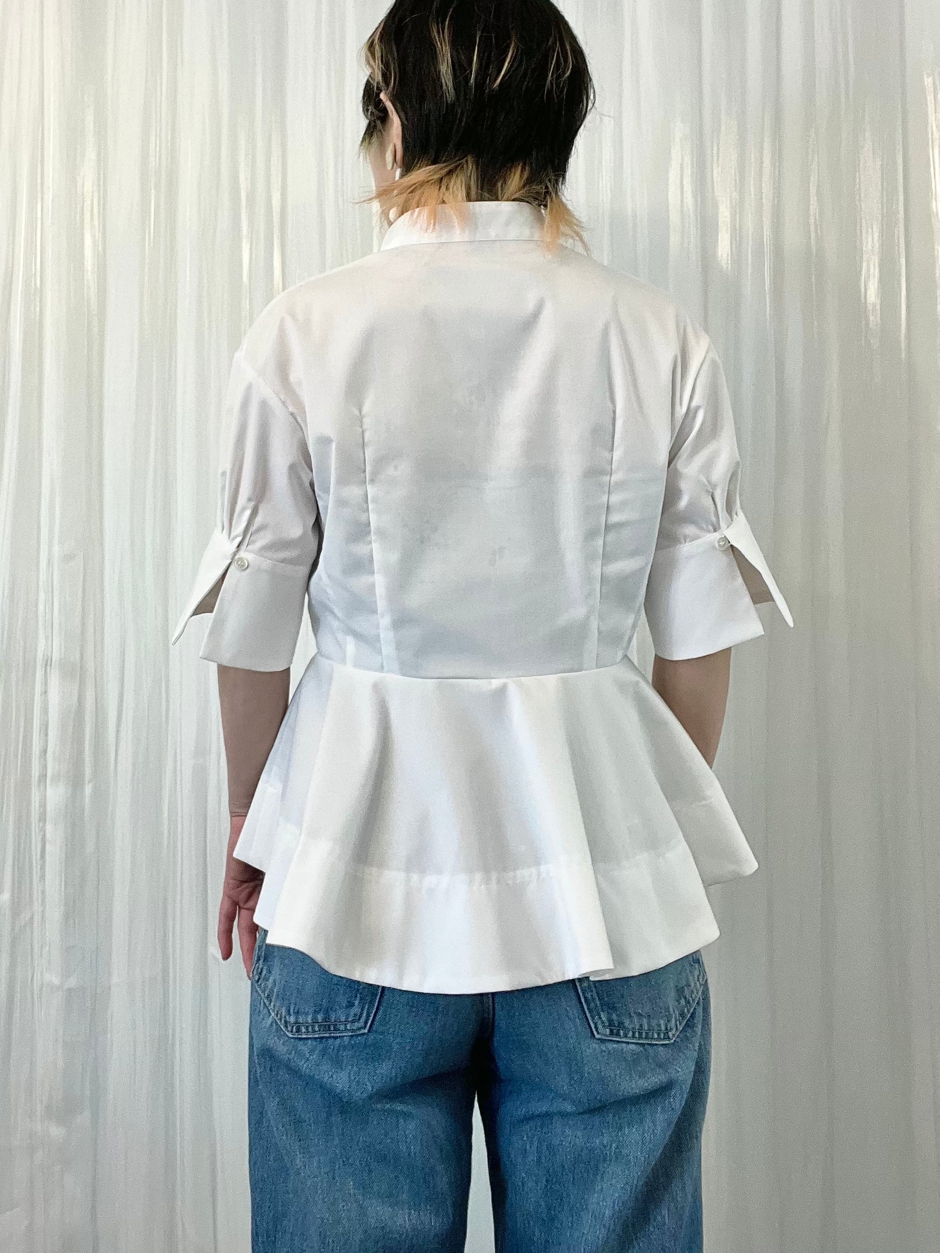 ペプラムブラウス　ストレッチブロード