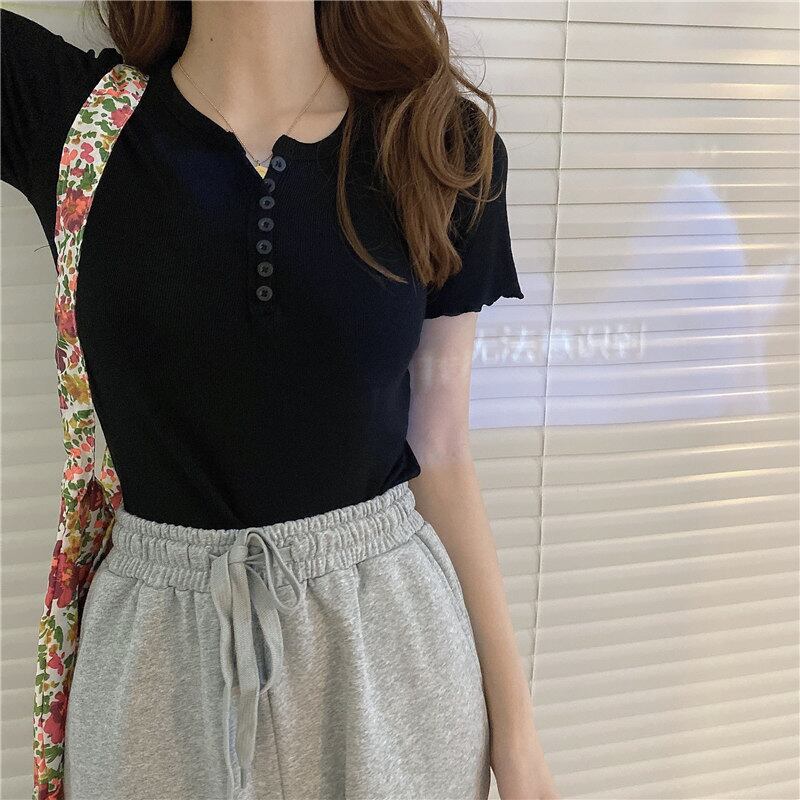 Tシャツレディース2020年夏新しいワイルドニッチデザインセンススリム半袖トップス、木製耳付きホワイトボトミングシャツトレンド 1号婦人32502239313