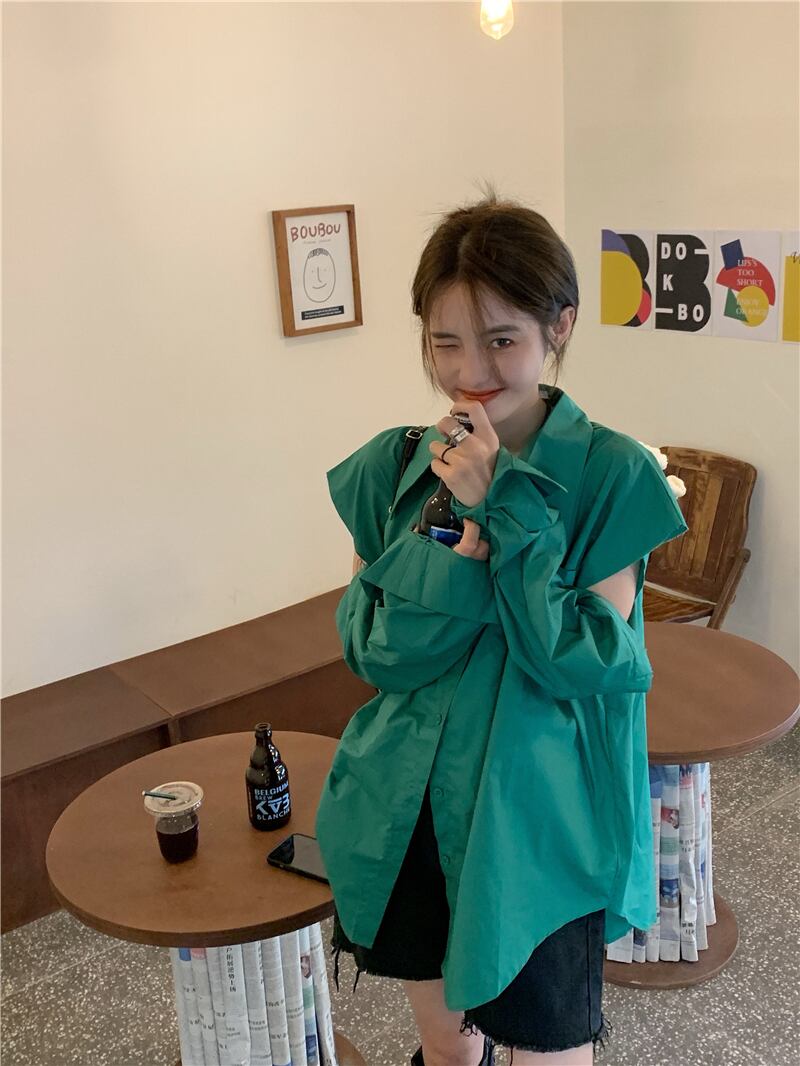 スタイルストラップレスシャツ オータムグリーントップス ロング かわいい 秋物 モンロー49375945736