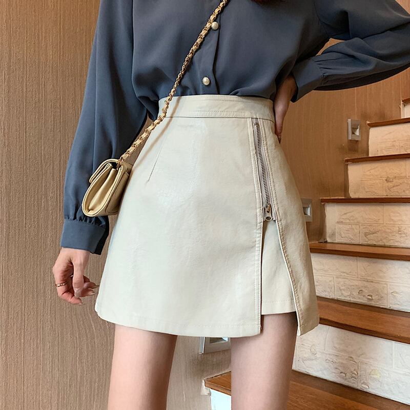 ウェストスカート スプリングオータムレザーAラインスタンダードショート レトロ 春物 秋物 試着室83512777807