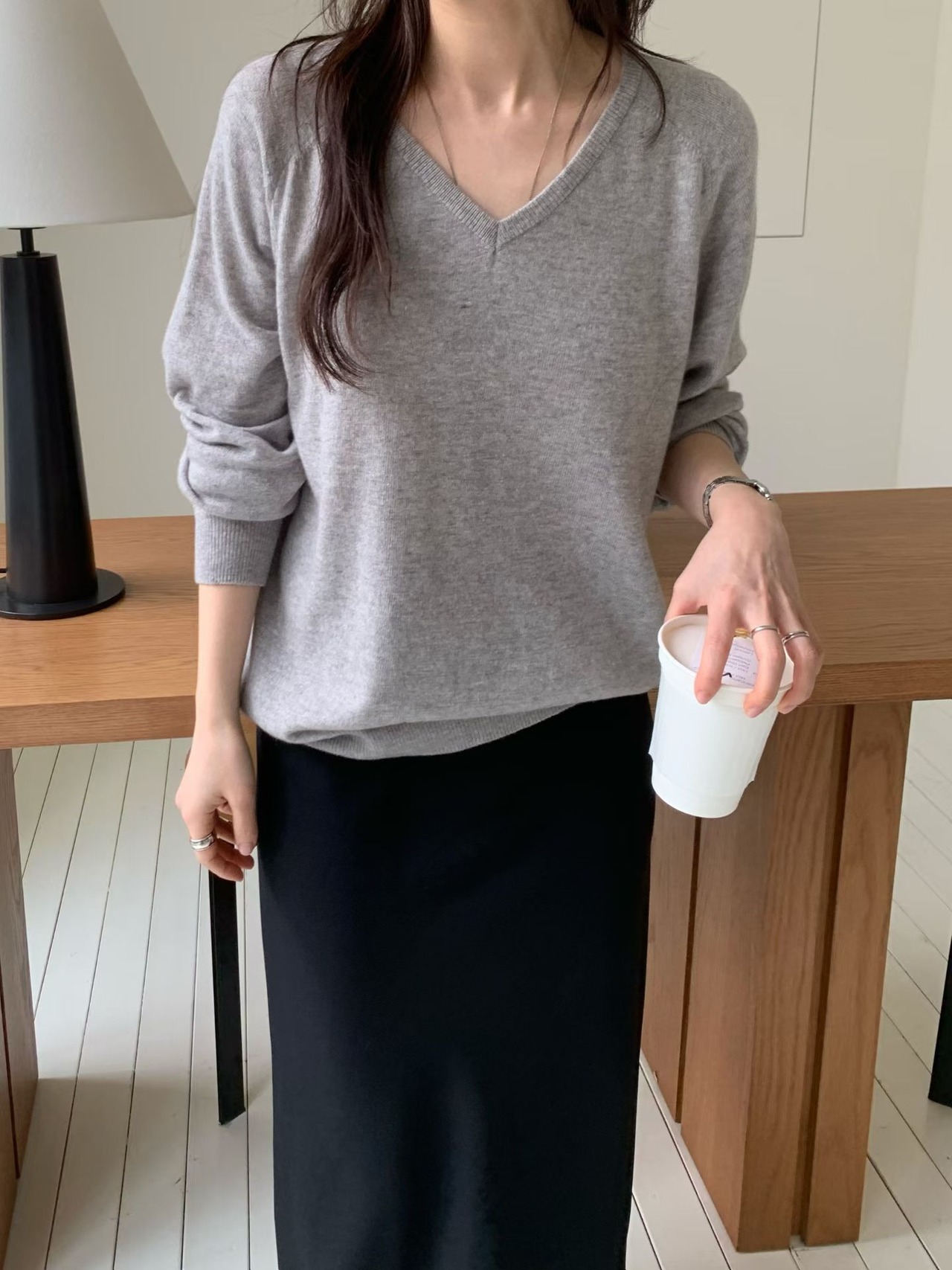 (予約) fl lanel / Cashmere v neck knit 5color