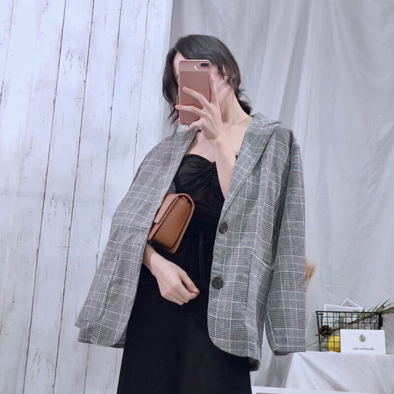新しい薄いシックなスーツの女性の冬と秋の2020年の潮のバージョンはカジュアルな格子縞のレトロなスーツのジャケットの学生を緩めます YY-ファッション61924074136