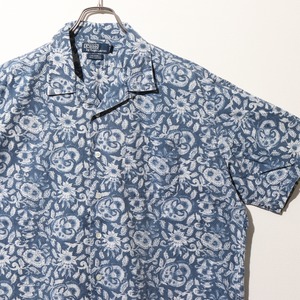 美品 XL 草木柄 ブルー コットン Caldwell Polo Ralph Lauren ポロラルフローレン 半袖開襟シャツ