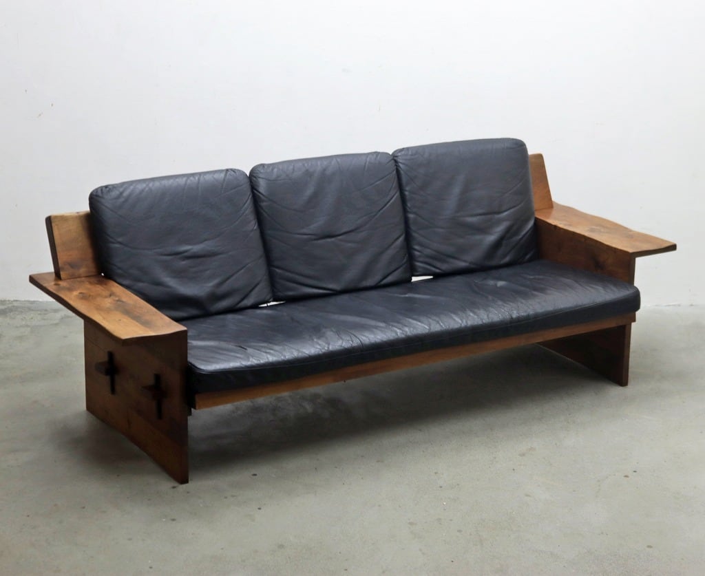 MARUSHO マルショウ ONDA オンダ ウォールナット 無垢材 本革 3Pソファ 3シーター モダン PIT09067