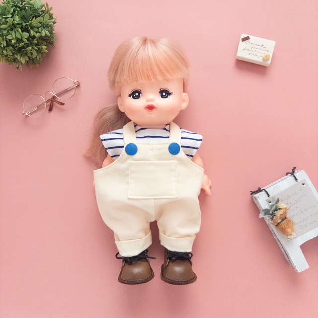 【２点セット】トレーナーサロペット服（白ボーダーT）メルちゃんソランちゃん