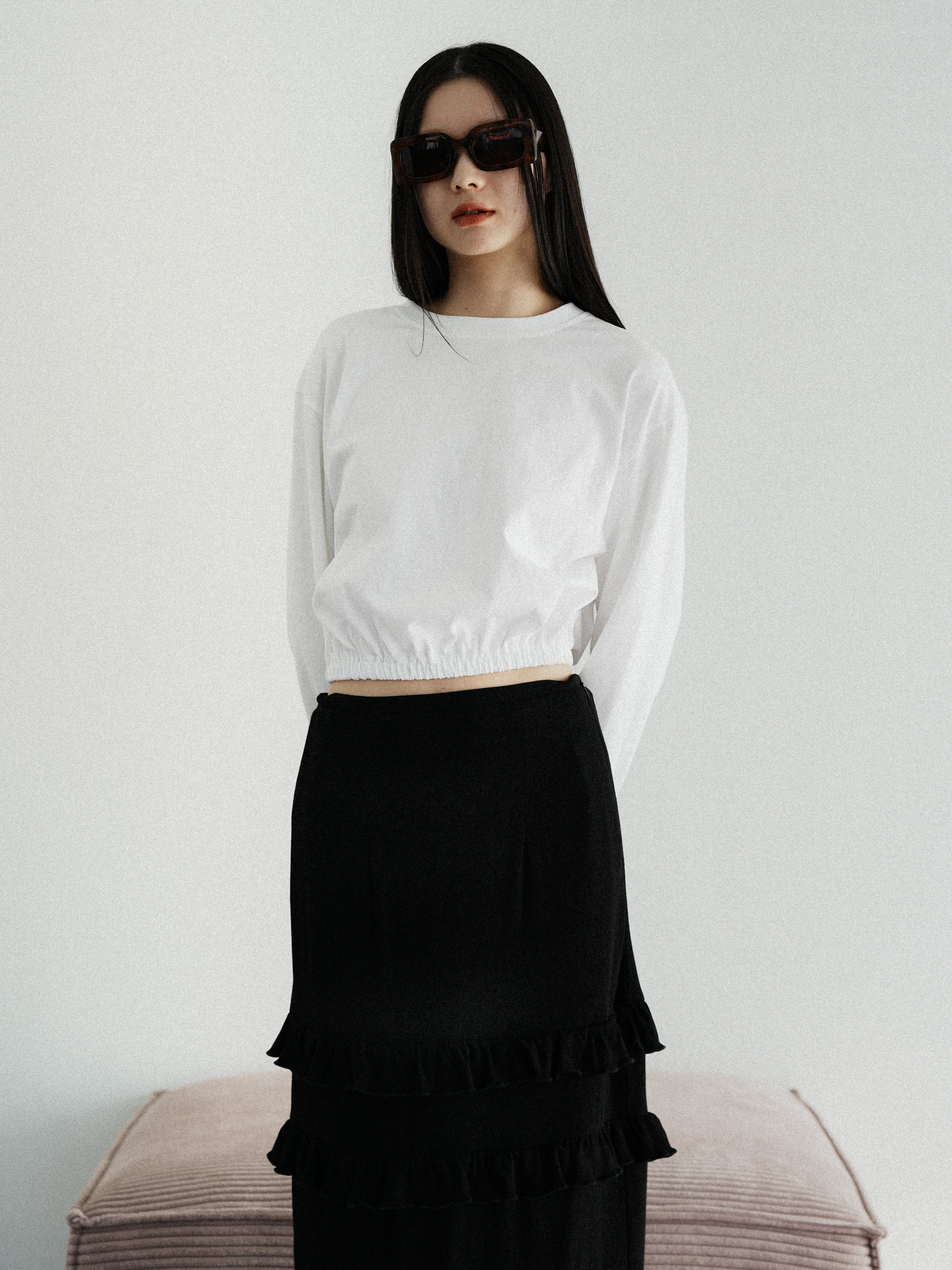 n*)様 sleeve tuck cropped long tee ブラック cropped long tee | Katrin TOKYO