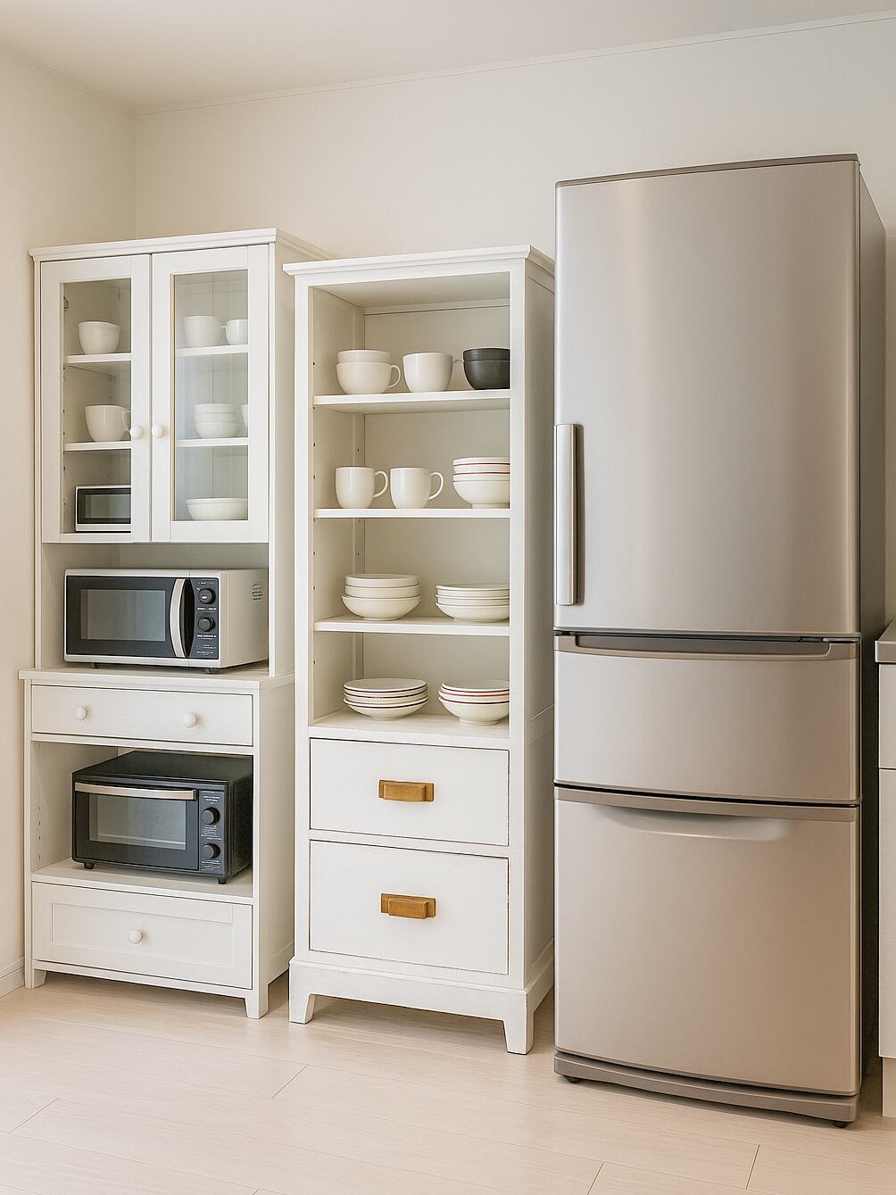 オーダーメイドスキマ家具 カップボード/キッチンボード (アンティークホワイト)W600