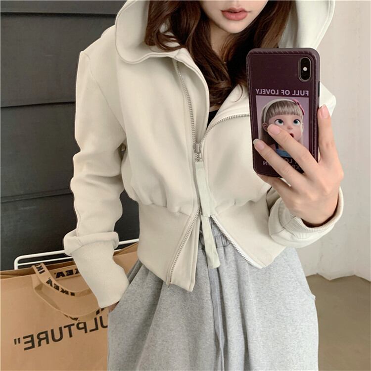 通勤する フード付き ジッパー バーカー 短いスタイル カーディガン コート