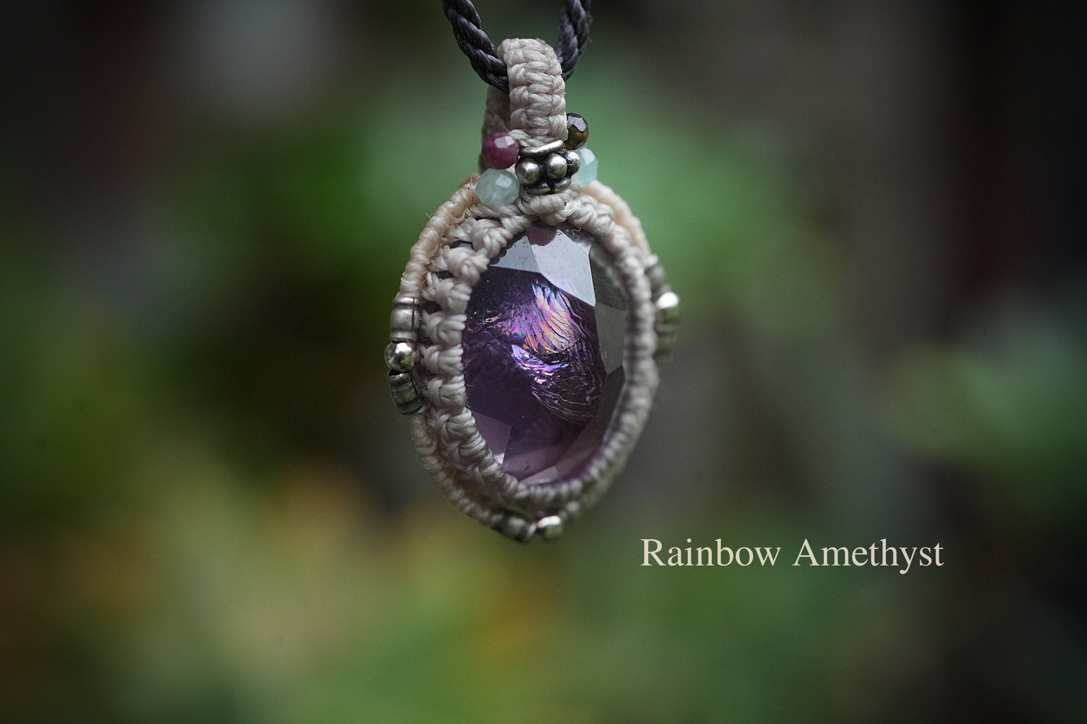 レア★虹入り★アメシスト マクラメネックレス2051