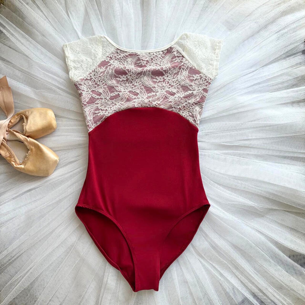 【即納】レースブラン ラグランレオタード グレーグリーンM　L1195