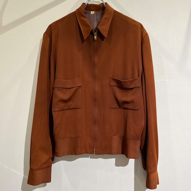 50s Ross Rayon Gabardine Jacket 50年代 ギャバジン ジャケット ギャバジャン ブラウン ハンドステッチ M