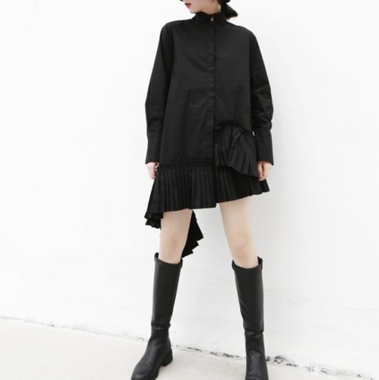 グレー 長袖 ミニワンピース プリーツ レースフリルプリーツミニワンピース – pium