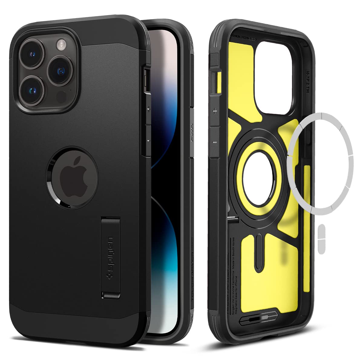 Spigen iPhone14ProMax ケース MagSafe 対応 3層構造 スタンド付き マグネット搭載 米軍MIL規格取得 カメラ保護 傷防止 衝撃吸収 ワイヤレス充電対応 タフ・アーマー・マグフィットACS04840 (ブラック)