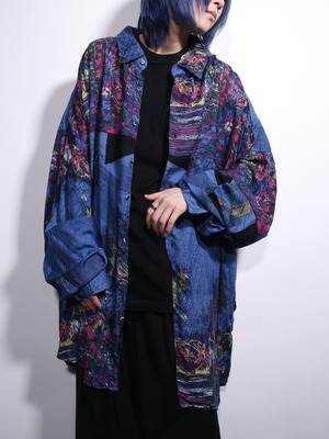 "GOOUCH" psychedelic art pattern XXX over silhouette shirt